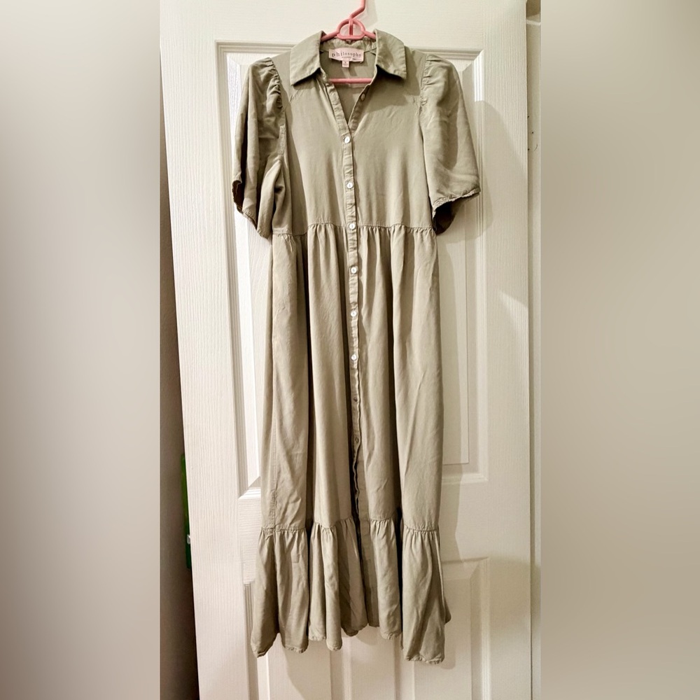 Philosophy Light Olive Green Button Down Dress